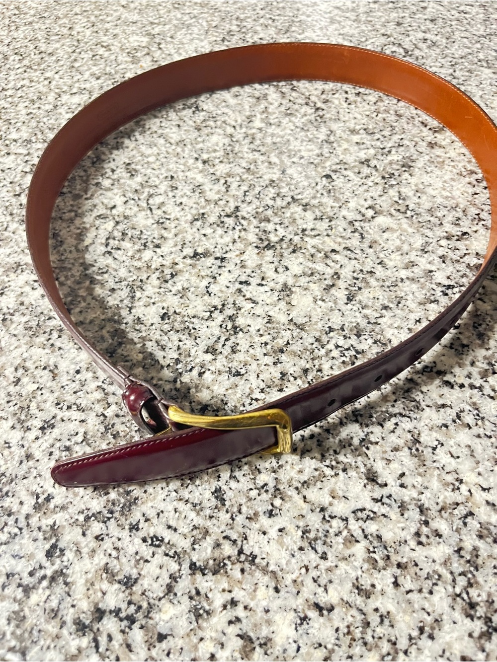 Coach Men's Burgundy Leather Belt with Gold Buckle